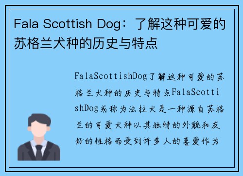 Fala Scottish Dog：了解这种可爱的苏格兰犬种的历史与特点